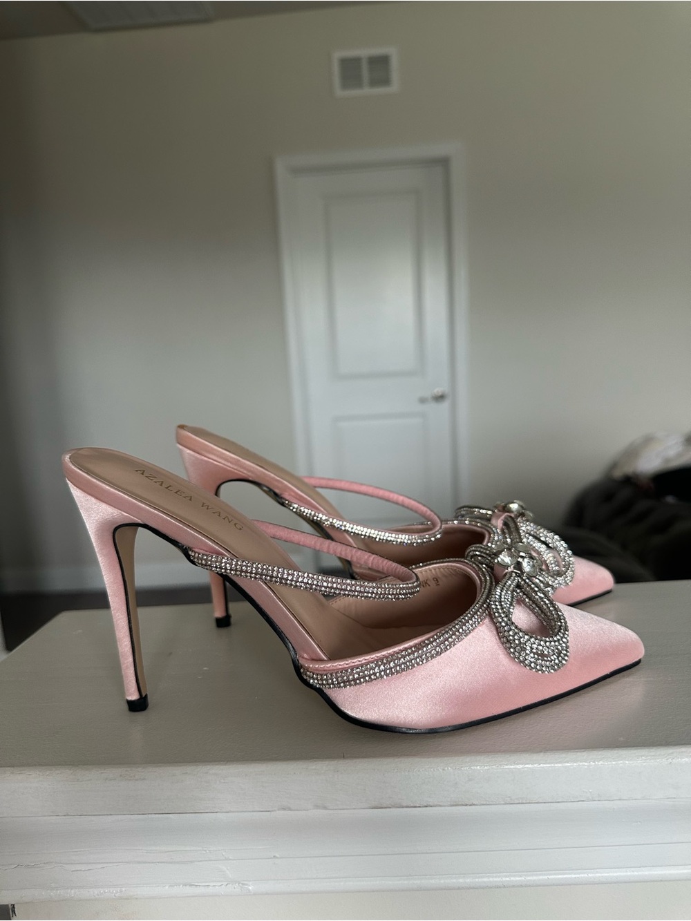 Pink Crystal-Embellished Pointed Toe Stiletto Mules - Picture 5 of 7